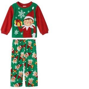 Christmas Pajamas Elf On The Shelf sz 3T Green Red 2 Pc Long Sleeve Shirt Boys